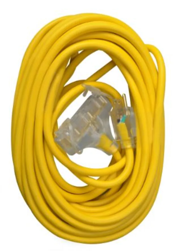 12/3 SJTW 50' YELLOW TRITAP OUTDOOR EXTENSION CORD WITH POWER LIGHTINDICATOR