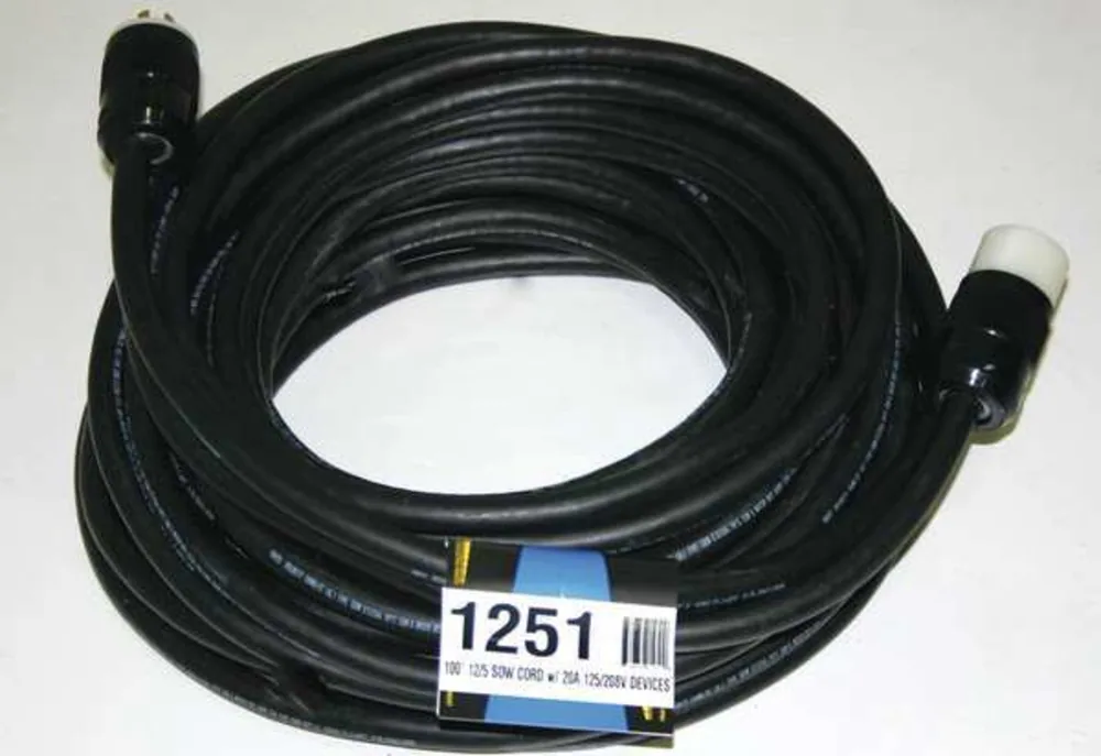 100 Ft 12/5 SOOW L21-20 Twist-Lock Extension 120/208V 20A 4P5W