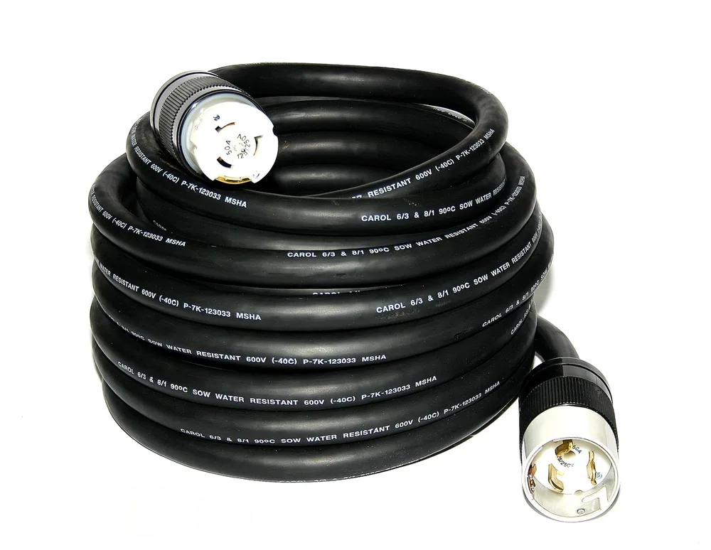 50 FT 125/250V 50-AMP 3P4W SOOW Cable de Energía Temporal Industrial