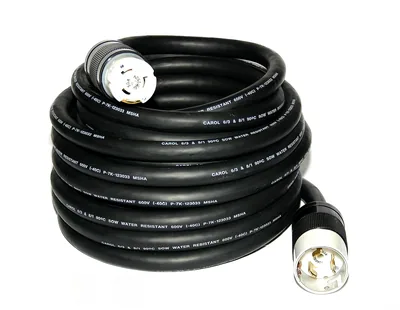 50 FT 125/250V 50-AMP 3P4W SOOW Cable de Energía Temporal Industrial