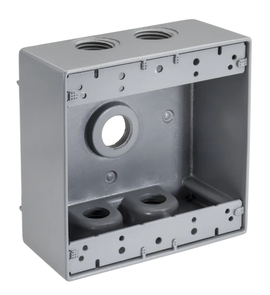 CAJA HERMÉTICA A LA INTEMPERIE DE 2 ESPACIOS 5 AGUJEROS 1/2" GRIS