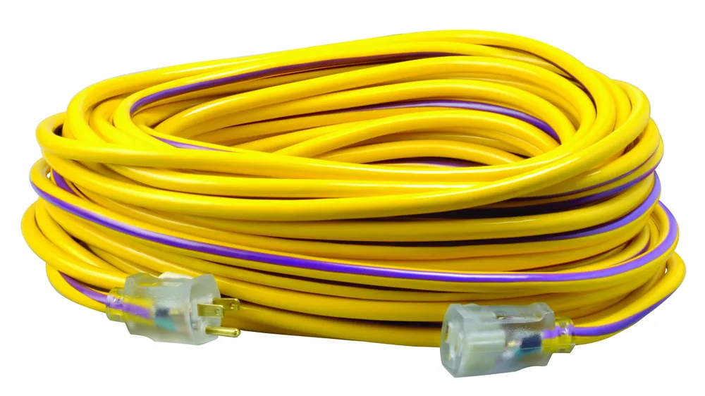 SOUTHWIRE, 12/3 SJTW 100 FT AMARILLO/MORADO EXTENSIÓN ELÉCTRICA PARA EXTERIOR CON INDICADOR DE LUZ