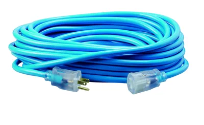 SOUTHWIRE, 12/3 SJTW 50' EXTENSIÓN ELÉCTRICA EXTERIOR AZUL FRESCO CON INDICADOR DE LUZ DE ENERGÍA