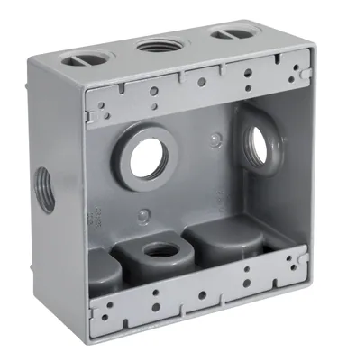 CAJA RESISTENTE A LA INTEMPERIE DE 1/2" CON 5 ORIFICIOS (LATERAL) PARA 2 CAJAS