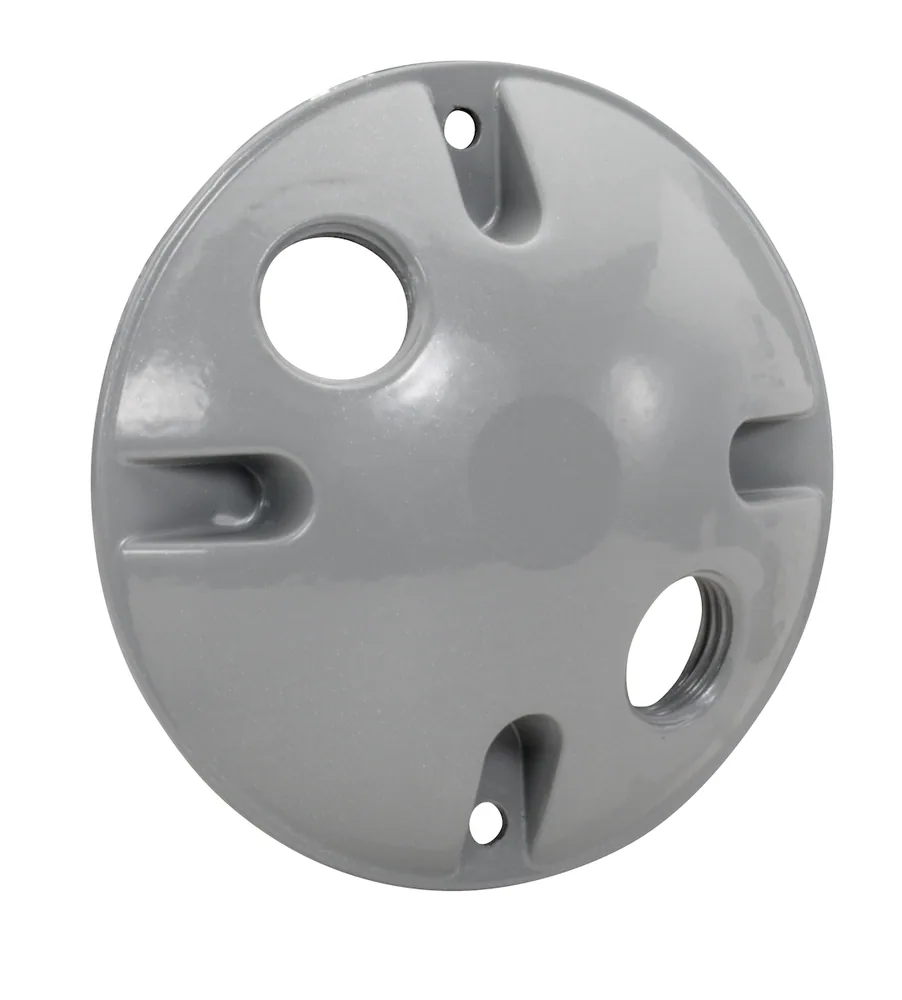 TAPA REDONDA RESISTENTE A LA INTEMPERIE CON 2 ORIFICIOS DE 1/2" GRIS