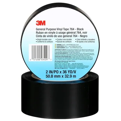 3M™ Cinta de Vinil Uso General 764, Negro, 2 in x 36 yd, 5 mil