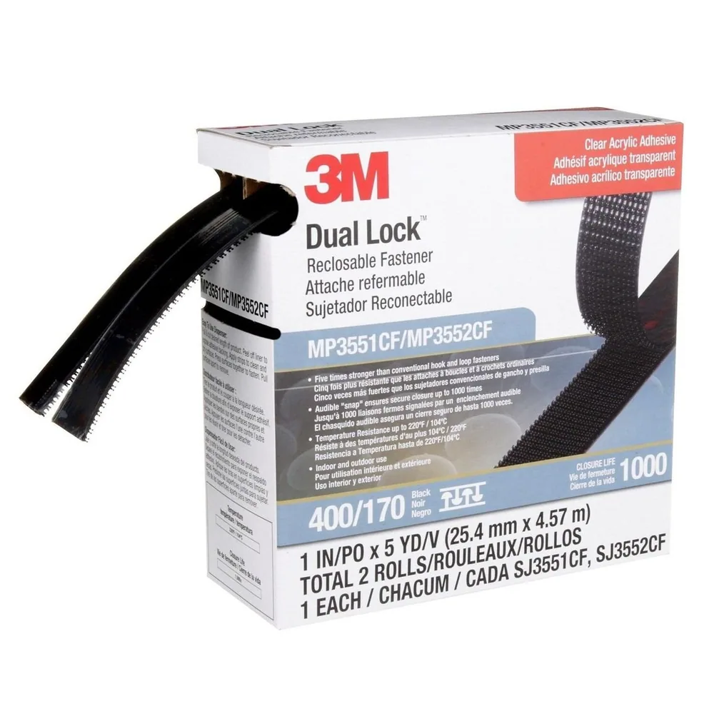 3M™ Cierre Reclosable Dual Lock™ MP3551CF/MP3552CF, Negro, 1 in x 5 yd, Tipo 400/170