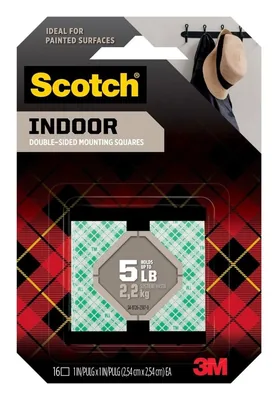 Scotch® Indoor Double-Sided Mounting Squares 111S-SQ-16, 1 in x 1 in (2.54 cm x 2.54 cm)