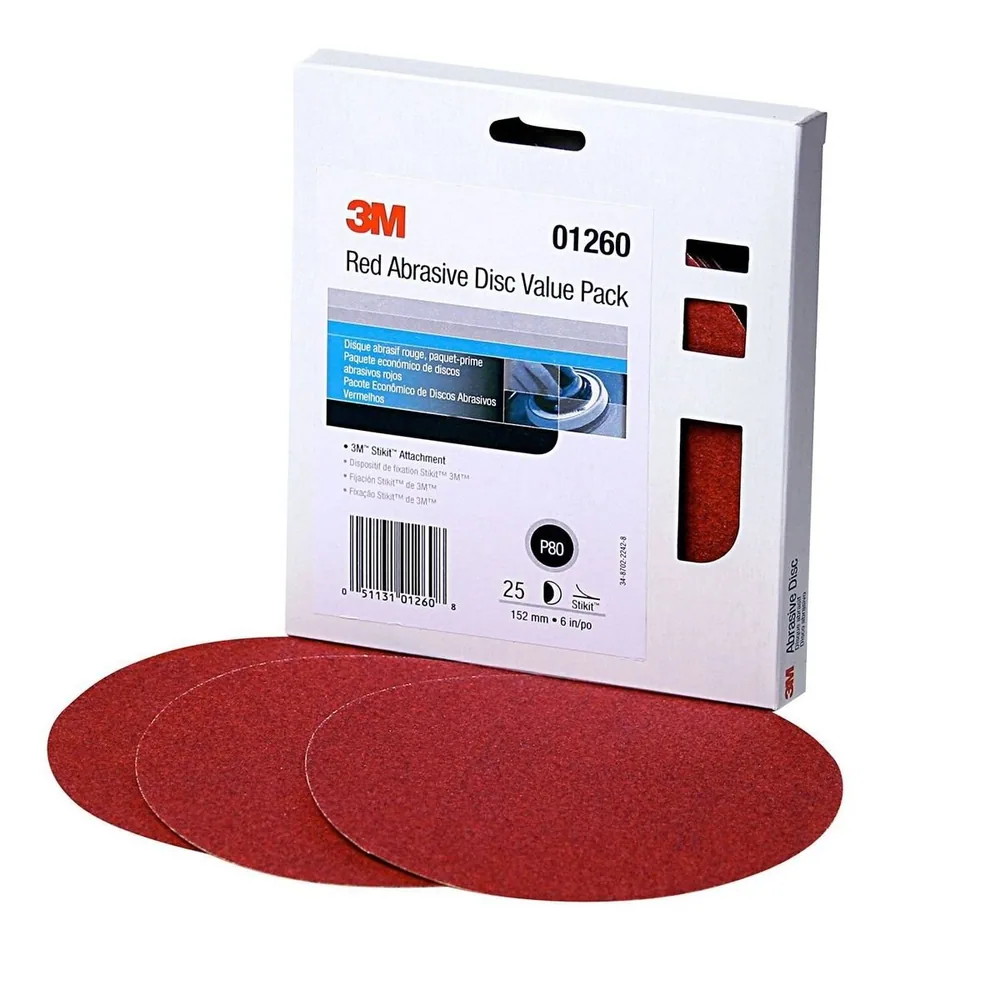 Paquete de Valor Disco Stikit™ Abrasivo Rojo 3M™, 01260, 6 in, P80, 25 discos por cartón