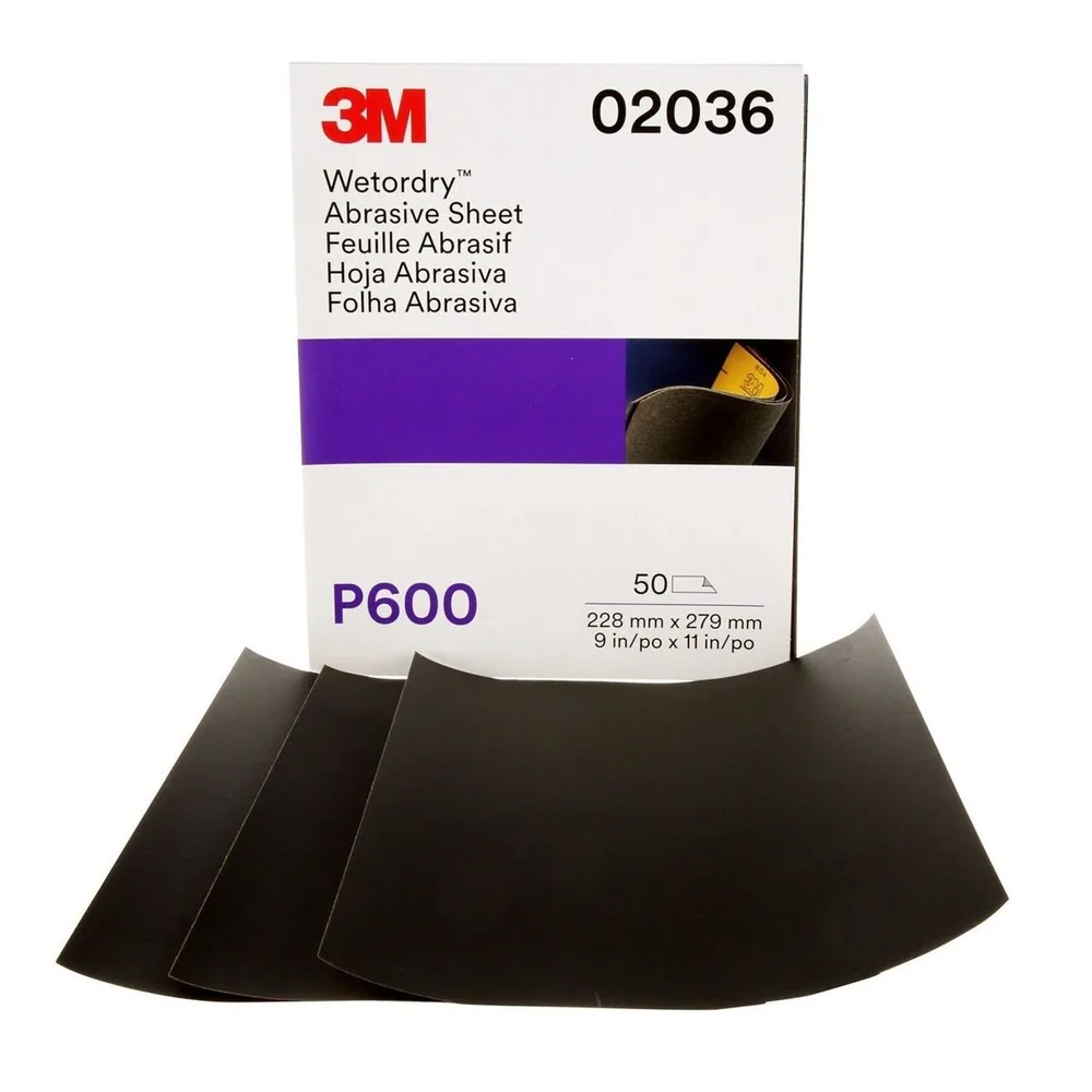 3M™ Hoja Abrasiva Wetordry™ 213Q, 02036, P600, 9 in x 11 in, 50 hojas por cartón