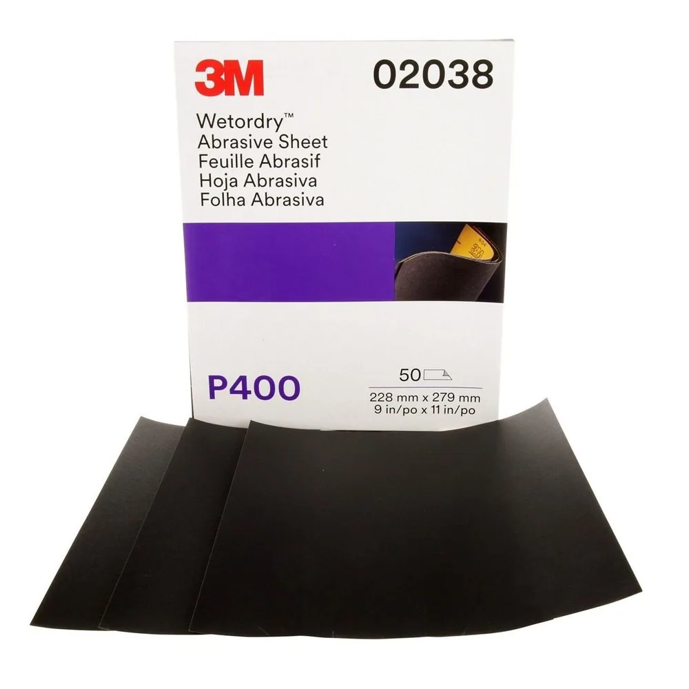 3M™ Hoja Abrasiva Wetordry™ 213Q, 02038, P400, 9 in x 11 in, 50 hojas por cartón