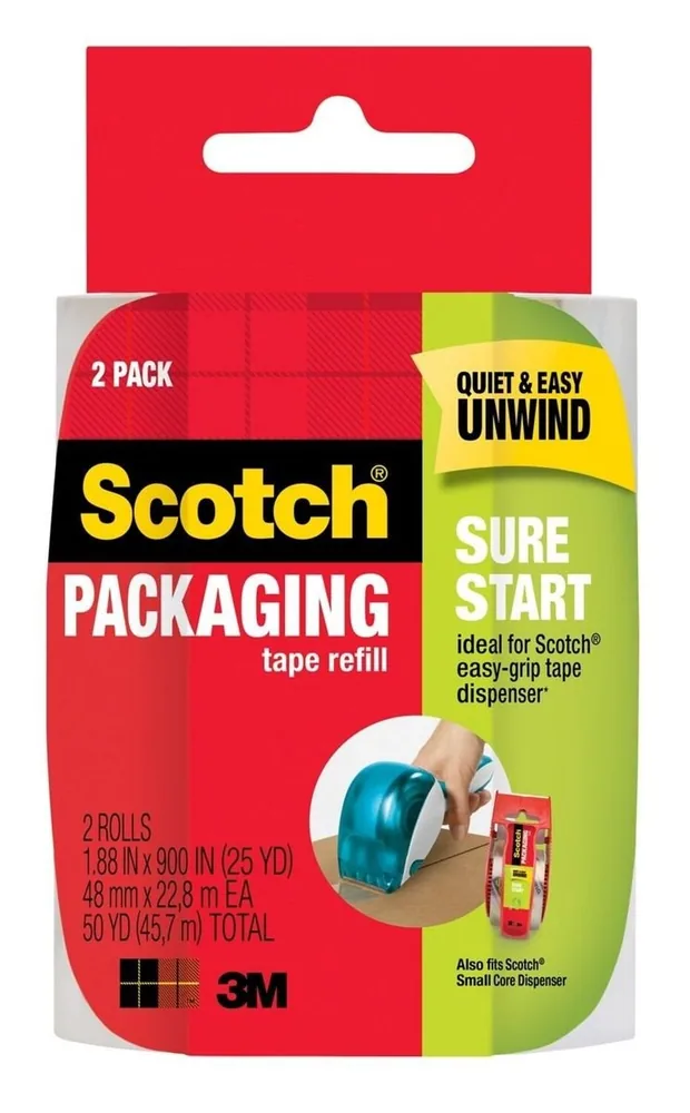 Cinta de Sellado de Empaque Scotch® Sure Start Recarga de 2 Paquetes Bandeja PDQ DP1000RR2PDQ, 1.88 in x 900 in (48 mm x 22,8 m), 6/2