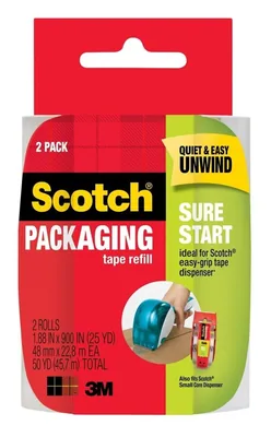 Scotch® Sure Start Shipping Packaging Tape 2-Pack Refill PDQ Tray DP1000RR2PDQ, 1.88 in x 900 in (48 mm x 22,8 m), 6/2
