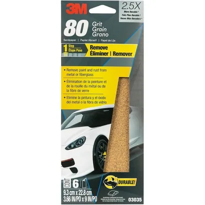 3M™ Sandpaper, 03035, 80 Grit, 3 2/3 in x 9 in