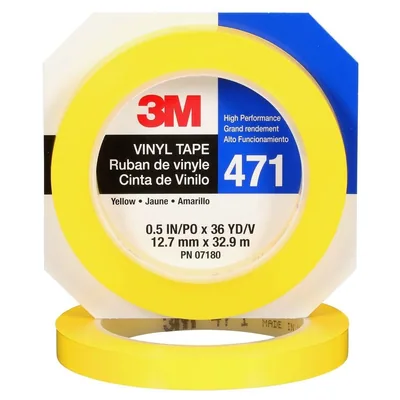 3M™ Vinyl Tape 471, Yellow, 1/2 in x 36 yd, 5.2 mil