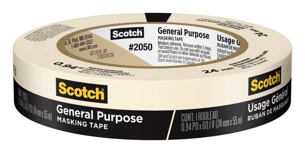 Cinta Scotch® Masking de Propósito General 2050-24AP, 0.94 in x 60.1 yd (24 mm x 55 m)