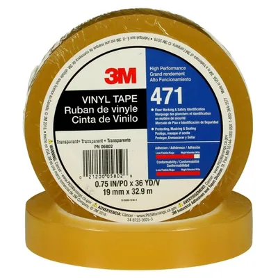 3M™ Vinyl Tape 471, Transparent, 3/4 in x 36 yd, 5.2 mil