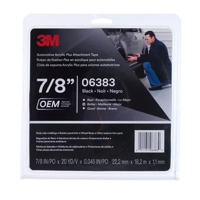 3M™ Cinta de Montaje Automotriz Acrílica Plus 06383, Negro, 1.12 mm, 7/8 in x 20 yd