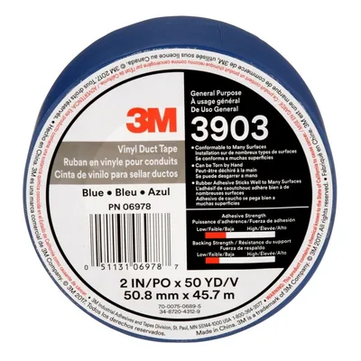 Cinta de ducto de vinil 3M™ 3903, Azul, 2 in x 50 yd, 6.5 mil