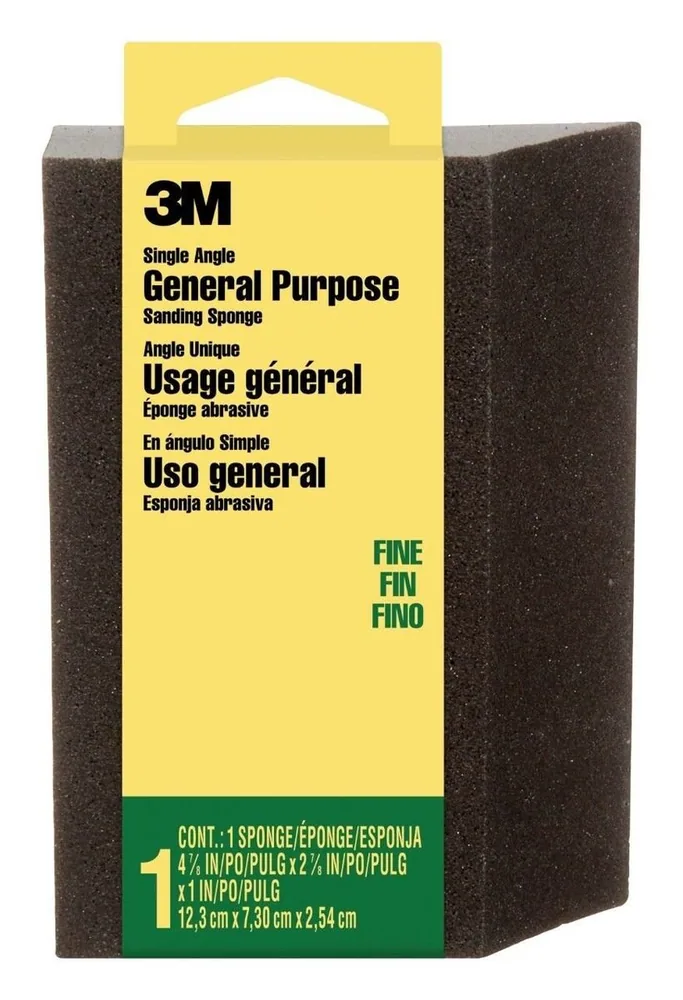 Esponja de Lijado de Propósito General 3M™ General Purpose Sanding Sponge CP-040NA, Ángulo Simple, 2 7/8 in x 4 7/8 in x 1 in, Fino