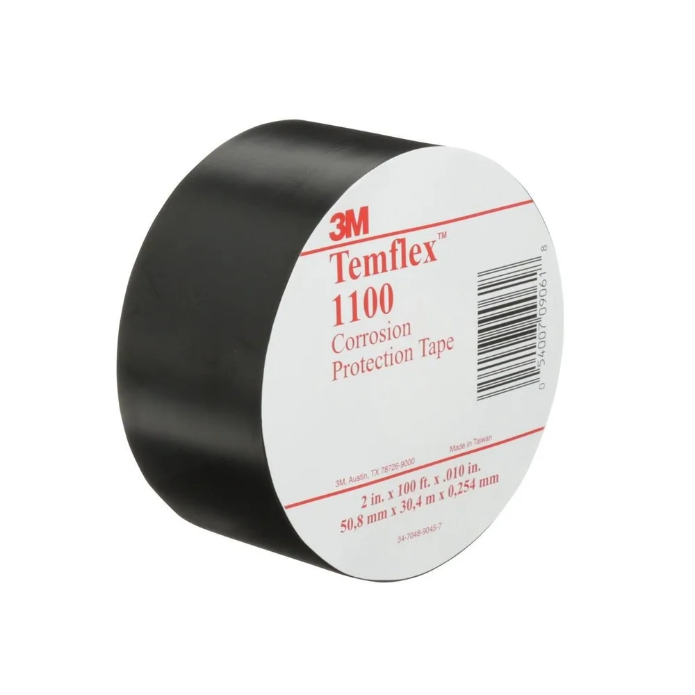 Cinta de Protección contra Corrosión de Vinil 3M™ Temflex™ 1100, 2 pulgadas x 100 ft, Sin Imprimir, Negro