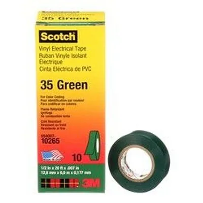Scotch® Vinyl Color Coding Electrical Tape 35, 1/2 in x 20 ft, Green