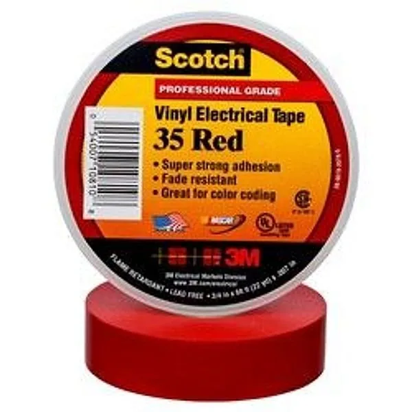 Scotch® Vinyl Color Coding Electrical Tape 35, 3/4 in x 66 ft, Red