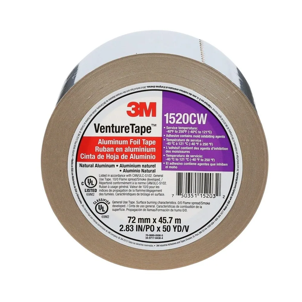 3M™ Venture Tape™ Aluminum Foil Tape 1520CW, Silver, 72 mm x 45.7 m, 3.2 mil