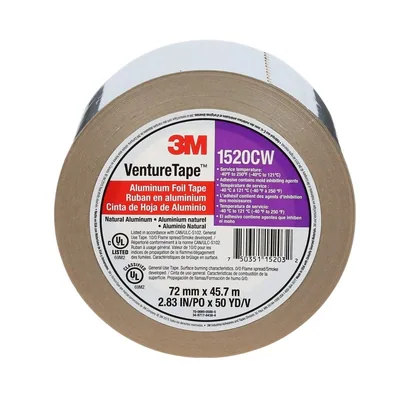 Cinta de Lámina de Aluminio Venture Tape™ 3M™ 1520CW, Plateada, 72 mm x 45.7 m, 3.2 mil