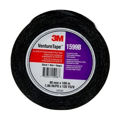 Cinta de Ducto de Polipropileno UL181B-FX Venture Tape™ 3M™ 1599B, Negra, 48 mm x 109.7 m, 3 mil