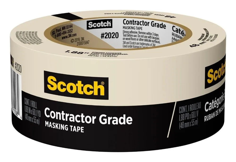 Cinta Scotch® de Enmascarar Grado Contratista 2020-48TR-BK, 1.88 in X 60.1 yd (48 mm x 55 m)