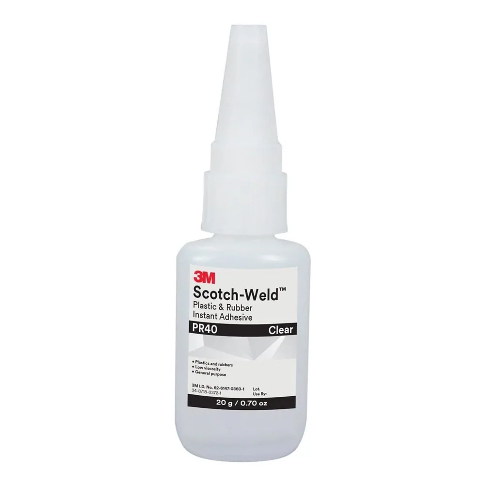 Adhesivo de Cianoacrilato para Plástico y Hule 3M™ Scotch-Weld™ PR40, Transparente, 20 Gramos