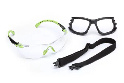 3M™ Lentes de Seguridad Solus™ 1000-Series S1201SGAF-KT, Kit, Espuma, Correa, Verde/Negro, Lente Transparente Scotchgard™ Antiniebla