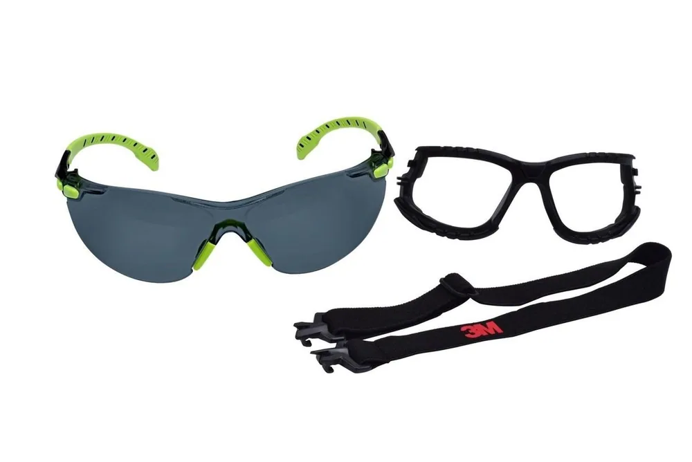 3M™ Lentes Solus™ 1000-Series S1202SGAF-KT con Correa de Espuma, Verde/Negro, Lente Gris Scotchgard™ Antiniebla