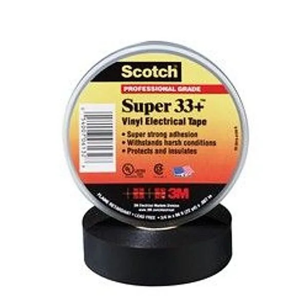 Cinta de Aislar de Vinil Scotch® Super 33+, 3/4 in x 76 ft, Núcleo 1 in, NEGRO