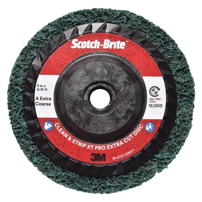 Scotch-Brite™ Clean and Strip XT Pro Extra Cut Disc, XC-DC, A/O Extra Coarse, Green, 5 in x 5/8 in-11, Type 27