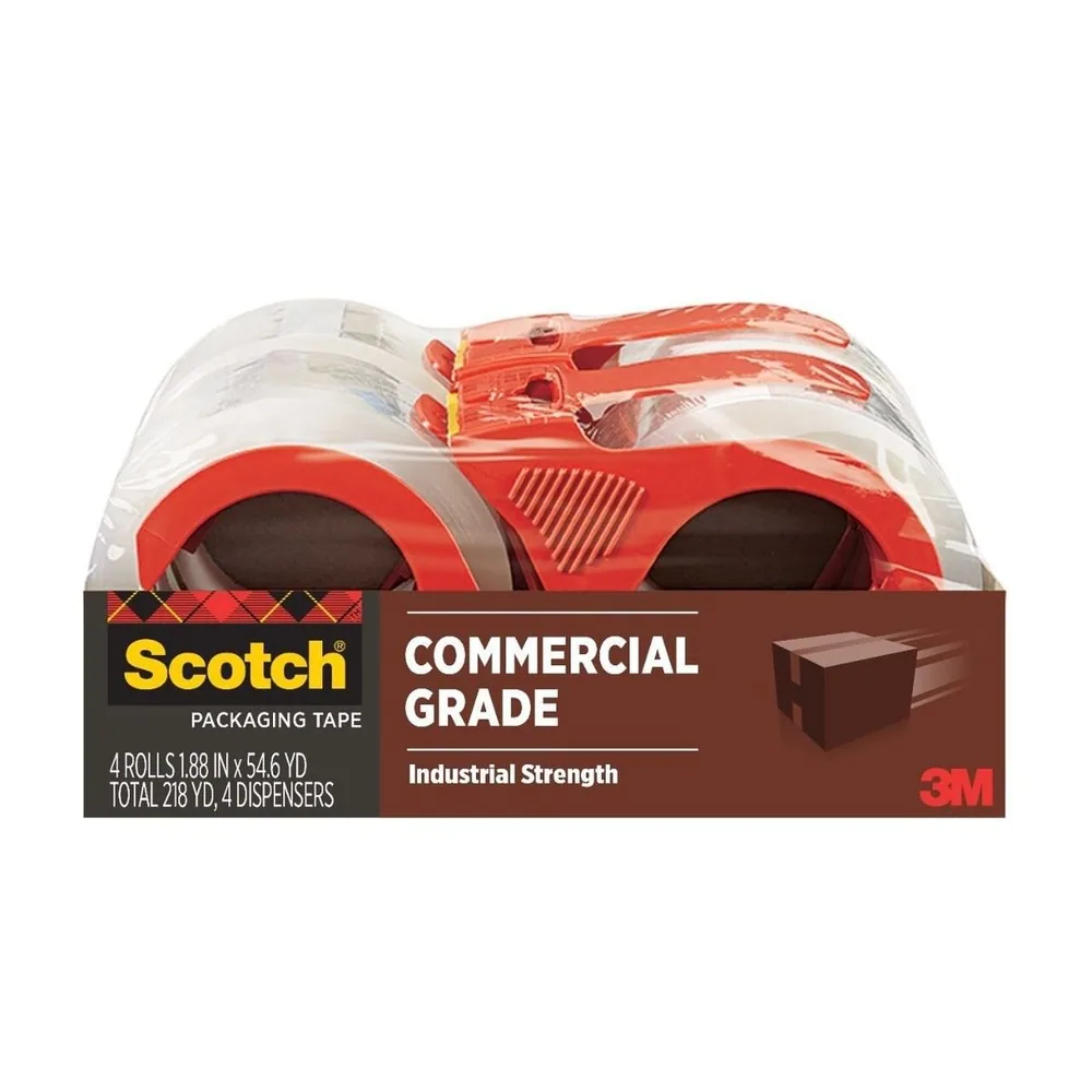 Cinta Scotch® de Embalaje de Envío Grado Comercial 3750-4RD-6GC, 1.88 in x 54.6 yd (48 mm x 50 m) Paquete de 4, Transparente