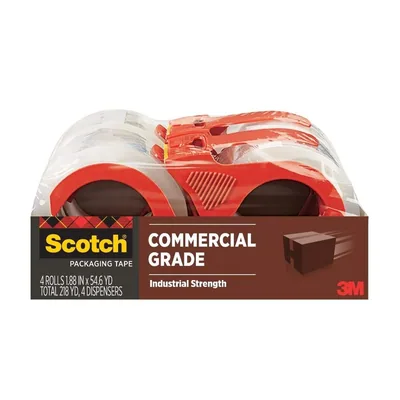 Scotch® Commercial Grade Shipping Packaging Tape 3750-4RD-6GC, 1.88 in x 54.6 yd (48 mm x 50 m) 4 Pack, Clear