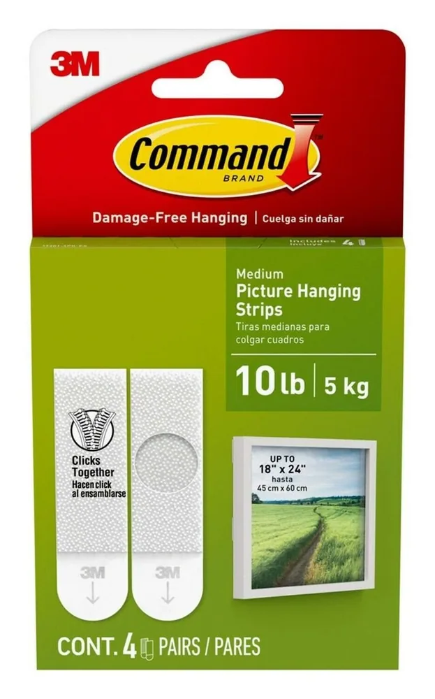 Command™ 10 lb White Picture Hanging Strips 17201-4PK-ES, 4 Pairs, Order Increments of 24 Packs