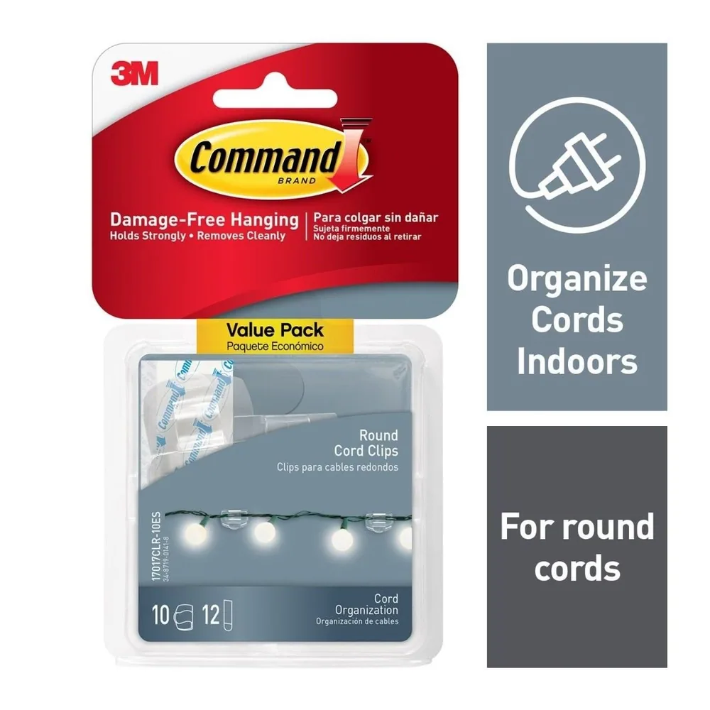Command™ Clear Round Cord Clips Value Pack 17017CLR-10ES, 10 Clips, 12 Strips