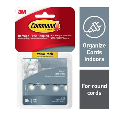 Command™ Clear Round Cord Clips Value Pack 17017CLR-10ES, 10 Clips, 12 Strips