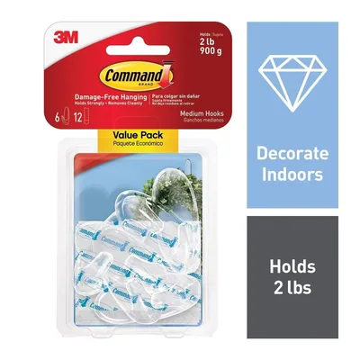 Command™ Clear Medium Hooks 17091CLR-6ES