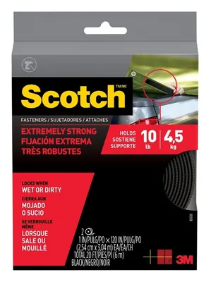Scotch™ Extreme Fasteners RF6761, 1 in x 10 ft (25,4 mm x 3,04 m) Black 1 Set of Strips