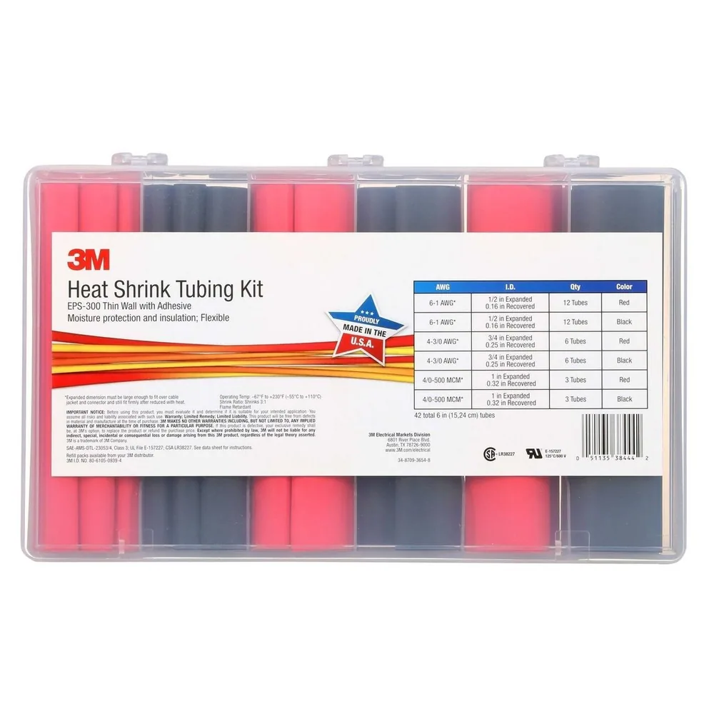 3M™ Tubo Termocontráctil Pared Delgada EPS-300, Adhesivo Forrado, Negro/Rojo