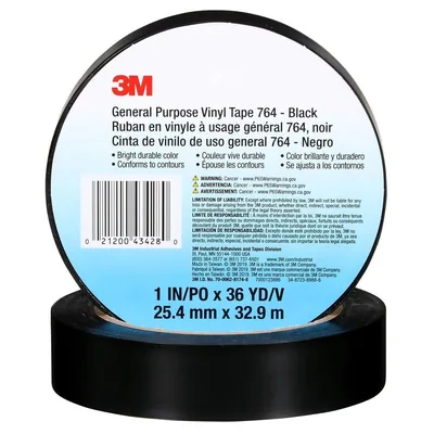 3M™ Cinta de Vinil Uso General 764, Negro, 1 in x 36 yd, 5 mil