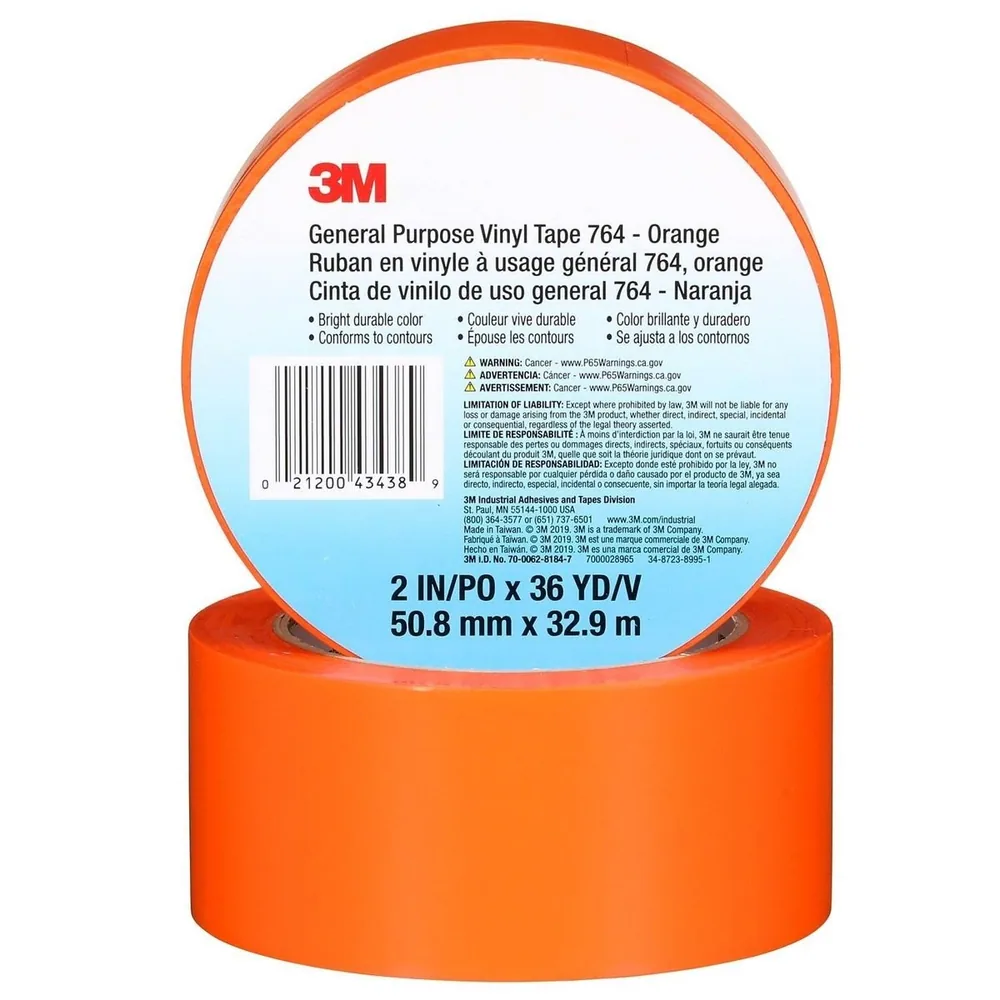 3M™ Cinta de Vinil Uso General 764, Naranja, 2 in x 36 yd, 5 mil