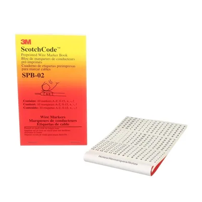 3M™ ScotchCode™ Pre-Printed Wire Marker Book SPB-02, black print on a white background highlights the characters