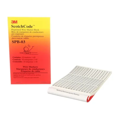 3M™ ScotchCode™ Pre-Printed Wire Marker Book SPB-03, black print on a white background highlights the characters