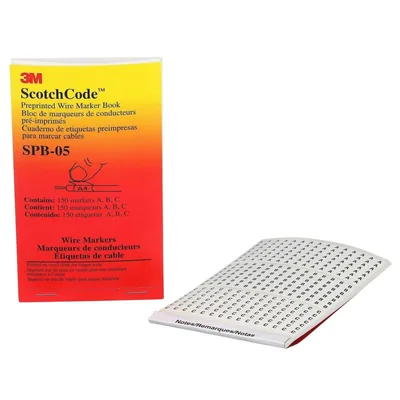 3M™ ScotchCode™ Pre-Printed Wire Marker Book SPB-05, black print on a white background highlights the characters