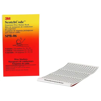 3M™ ScotchCode™ Pre-Printed Wire Marker Book SPB-06, black print on a white background highlights the characters